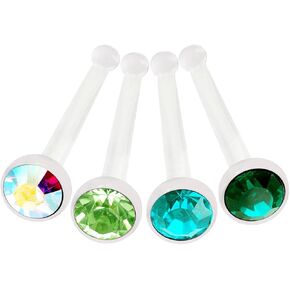 Bodyjewellery 4 قطعة 20 جرام 0.8 مللي متر الأنف خواتم ترصيع مرنة الاكريليك المنخر المسمار خواتم ثقب 2.5 مللي متر الكريستال قارب اختيار اللون in Kuwait