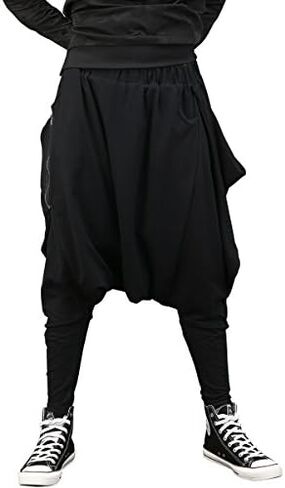 ellazhu Men Black Fashion Drop Crotch Loose Casual Yoga Harem Long Pants GYM161 A in Saudi Arabia