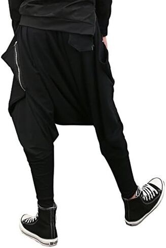 ellazhu Men Black Fashion Drop Crotch Loose Casual Yoga Harem Long Pants GYM161 A in Saudi Arabia