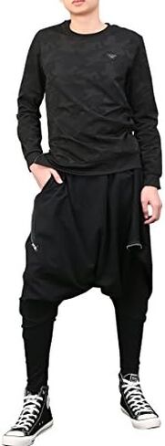 ellazhu Men Black Fashion Drop Crotch Loose Casual Yoga Harem Long Pants GYM161 A in Saudi Arabia