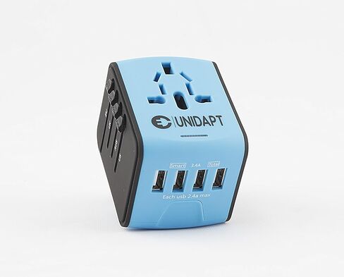 Universal Travel Adapter, Unidapt International Plug Adapter with 4 USB Ports, Pin Converter Power Adaptor Charger for travel in EU, UK, AU, US, Black in Kuwait