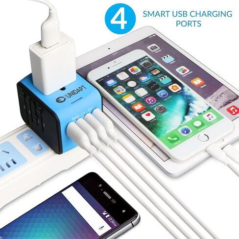 Universal Travel Adapter, Unidapt International Plug Adapter with 4 USB Ports, Pin Converter Power Adaptor Charger for travel in EU, UK, AU, US, Black in Kuwait