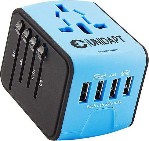 Universal Travel Adapter, Unidapt International Plug Adapter with 4 USB Ports, Pin Converter Power Adaptor Charger for travel in EU, UK, AU, US, Black in Kuwait