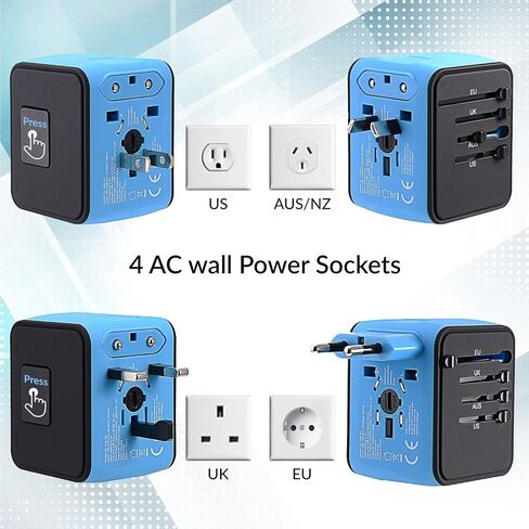 Universal Travel Adapter, Unidapt International Plug Adapter with 4 USB Ports, Pin Converter Power Adaptor Charger for travel in EU, UK, AU, US, Black in Kuwait