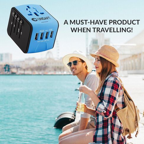 Universal Travel Adapter, Unidapt International Plug Adapter with 4 USB Ports, Pin Converter Power Adaptor Charger for travel in EU, UK, AU, US, Black in Kuwait