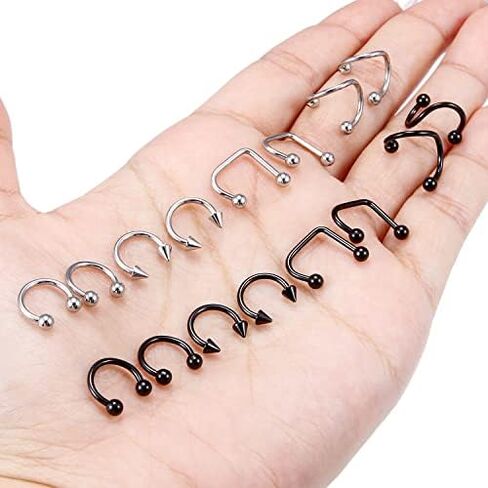 Hoeudjo 16g Lip Rings Stainless Steel Snake Bite Piercing Jewelry Labret Jewelry Medusa Piercing Jewelry Spiral Barbell Helix Tragus Earrings Hoop Horseshoe Septum Ring Cartilage Piercings in Kuwait