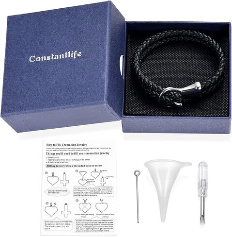 سوار حرق الجثث من Constantlife للرماد للنساء والرجال مجوهرات تذكارية من الفولاذ المقاوم للصدأ مضفر من الجلد معصمه الكفة الإسورة تذكار in Kuwait