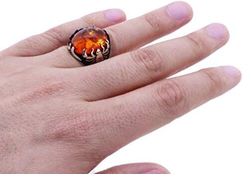 mysilverworld Solid 925 Sterling Silver Amber Stone Scorpion Figure Men's Ring in Kuwait