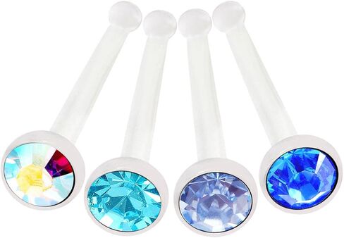 bodyjewellery 4pcs 20g 0.8mm Nose Rings Studs Flexible Acrylic Nostril Screw Rings Piercing 2.5mm Crystal Boat Pick Color in Kuwait