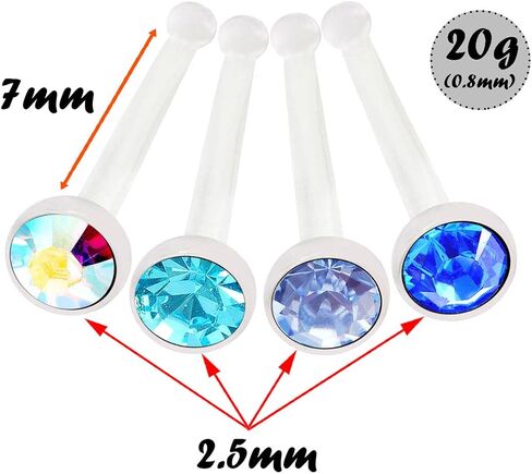 bodyjewellery 4pcs 20g 0.8mm Nose Rings Studs Flexible Acrylic Nostril Screw Rings Piercing 2.5mm Crystal Boat Pick Color in Kuwait