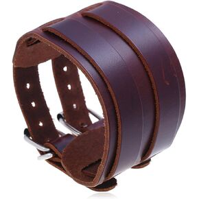 Heavstjer Punk Rock Belt Buckle Wristband Wide Leather Bracelet Arm Cuff Bracelet