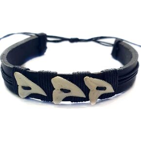 Swimmi Genuine Mako Shark Tooth Bracelet for Men Women Boys Girls Handmade Leather Surfer Beach Jewelry AA211, 6 to 9 inch (adjustable) in Saudi Arabia