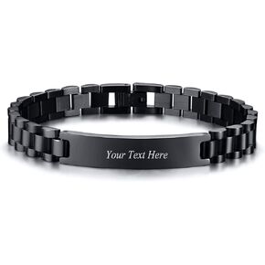 Enni of York Custom Mens Bracelet Personalized Watch Band Engraved Name Bracelets for Men Customized ID Cuff Wristband Gift for Dad Husband Boyfriend in Kuwait