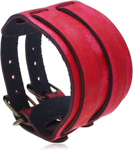 Heavstjer Punk Rock Belt Buckle Wristband Wide Leather Bracelet Arm Cuff Bracelet in Saudi Arabia