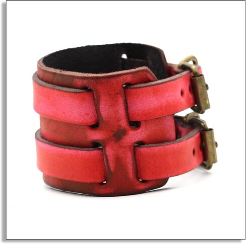 Heavstjer Punk Rock Belt Buckle Wristband Wide Leather Bracelet Arm Cuff Bracelet in Saudi Arabia