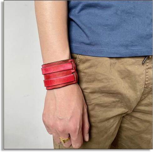Heavstjer Punk Rock Belt Buckle Wristband Wide Leather Bracelet Arm Cuff Bracelet in Saudi Arabia