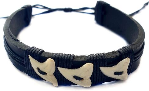 Swimmi Genuine Mako Shark Tooth Bracelet for Men Women Boys Girls Handmade Leather Surfer Beach Jewelry AA211, 6 to 9 inch (adjustable) in Saudi Arabia