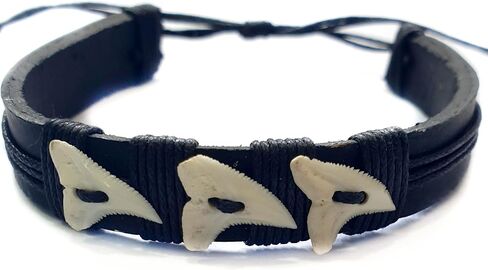 Swimmi Genuine Mako Shark Tooth Bracelet for Men Women Boys Girls Handmade Leather Surfer Beach Jewelry AA211, 6 to 9 inch (adjustable) in Saudi Arabia