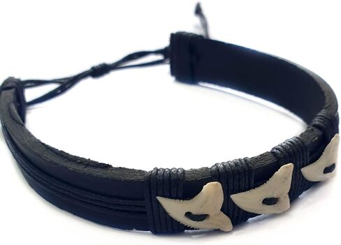 Swimmi Genuine Mako Shark Tooth Bracelet for Men Women Boys Girls Handmade Leather Surfer Beach Jewelry AA211, 6 to 9 inch (adjustable) in Saudi Arabia