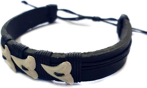 Swimmi Genuine Mako Shark Tooth Bracelet for Men Women Boys Girls Handmade Leather Surfer Beach Jewelry AA211, 6 to 9 inch (adjustable) in Saudi Arabia