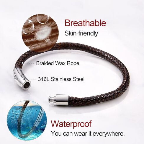 FOCALOOK Mens Braided Bracelet, Free Customized Beads/Clasp, Waterproof Soft Brown/Black Wax Rope Bracelet for Men,18/20/22CM (with Gift Box) in Saudi Arabia