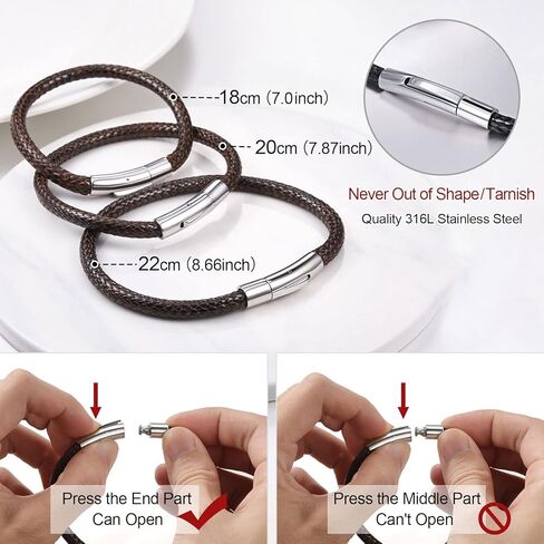 FOCALOOK Mens Braided Bracelet, Free Customized Beads/Clasp, Waterproof Soft Brown/Black Wax Rope Bracelet for Men,18/20/22CM (with Gift Box) in Saudi Arabia