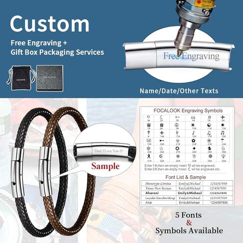 FOCALOOK Mens Braided Bracelet, Free Customized Beads/Clasp, Waterproof Soft Brown/Black Wax Rope Bracelet for Men,18/20/22CM (with Gift Box) in Saudi Arabia