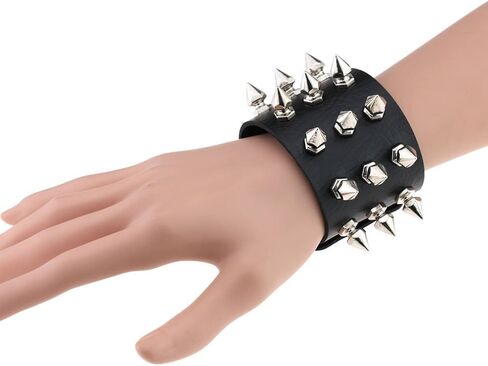 ZHQI الأسود معصمه الكفة حزام سوار الإسورة الجلود حبل أسود الشرير الصخرة سوار in Kuwait