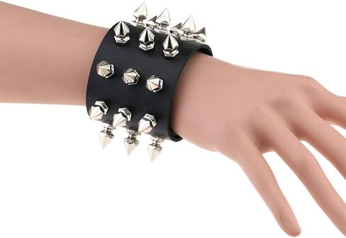 ZHQI الأسود معصمه الكفة حزام سوار الإسورة الجلود حبل أسود الشرير الصخرة سوار in Kuwait