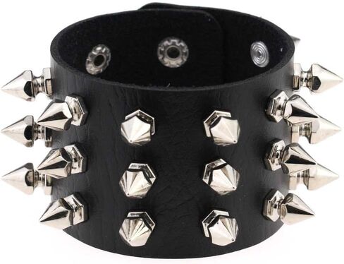 ZHQI الأسود معصمه الكفة حزام سوار الإسورة الجلود حبل أسود الشرير الصخرة سوار in Kuwait