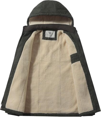 سترة WenVen الرجالية الشتوية Sherpa Parka متوسطة الطول سميكة بنمط عسكري دافئة مع غطاء رأس قابل للإزالة in Kuwait