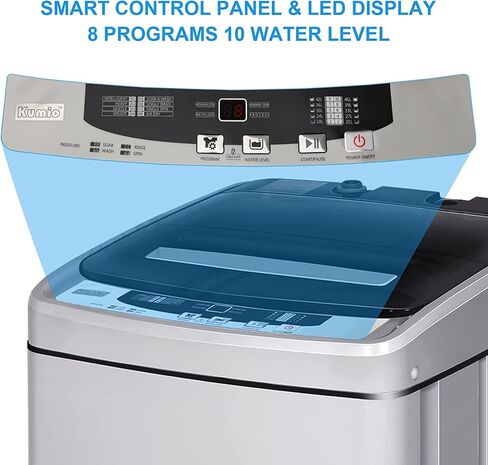 غسالة كوميو المحمولة الأوتوماتيكية سعة 1.5 قدم مكعب، غسالة مدمجة سعة 11 رطلًا مع 8 برامج و10 مستويات للمياه | شاشة LED| وظيفة قفل الأطفال| توفير المساحة للشقق والمساكن والمركبات الترفيهية in Kuwait