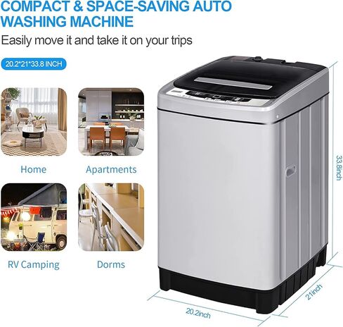 غسالة كوميو المحمولة الأوتوماتيكية سعة 1.5 قدم مكعب، غسالة مدمجة سعة 11 رطلًا مع 8 برامج و10 مستويات للمياه | شاشة LED| وظيفة قفل الأطفال| توفير المساحة للشقق والمساكن والمركبات الترفيهية in Kuwait