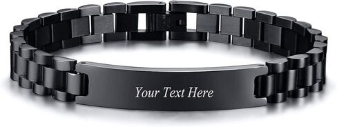 Enni of York Custom Mens Bracelet Personalized Watch Band Engraved Name Bracelets for Men Customized ID Cuff Wristband Gift for Dad Husband Boyfriend in Kuwait