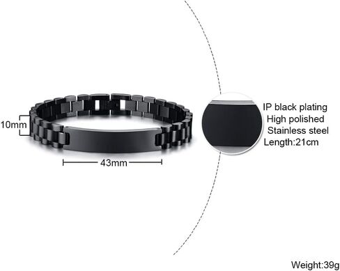 Enni of York Custom Mens Bracelet Personalized Watch Band Engraved Name Bracelets for Men Customized ID Cuff Wristband Gift for Dad Husband Boyfriend in Kuwait