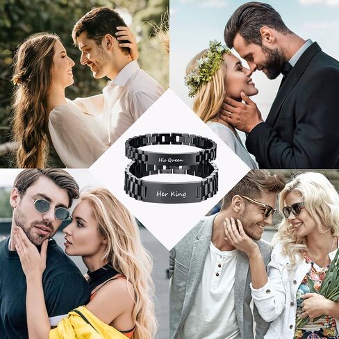Enni of York Custom Mens Bracelet Personalized Watch Band Engraved Name Bracelets for Men Customized ID Cuff Wristband Gift for Dad Husband Boyfriend in Kuwait