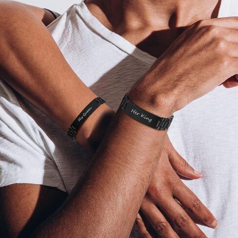 Enni of York Custom Mens Bracelet Personalized Watch Band Engraved Name Bracelets for Men Customized ID Cuff Wristband Gift for Dad Husband Boyfriend in Kuwait