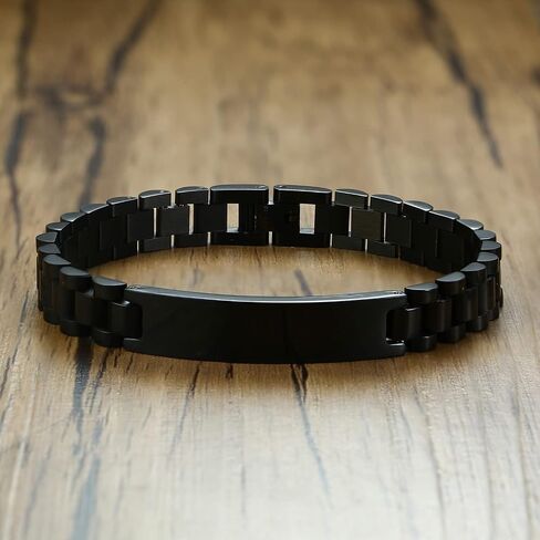 Enni of York Custom Mens Bracelet Personalized Watch Band Engraved Name Bracelets for Men Customized ID Cuff Wristband Gift for Dad Husband Boyfriend in Kuwait