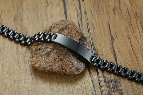 Enni of York Custom Mens Bracelet Personalized Watch Band Engraved Name Bracelets for Men Customized ID Cuff Wristband Gift for Dad Husband Boyfriend in Kuwait