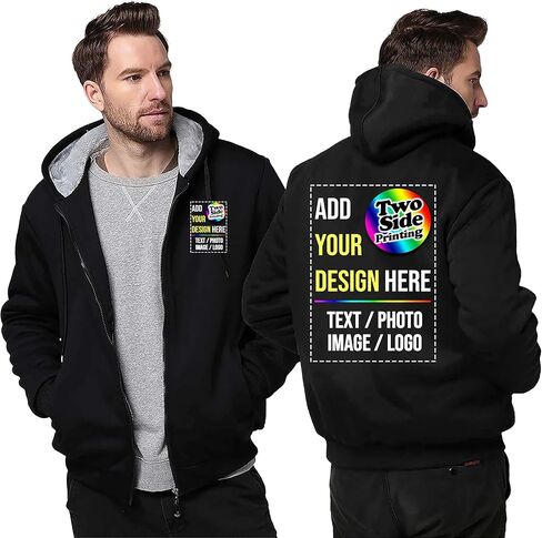 Tencen Custom Fleece Hooded Jacket Design Your Own 2 Side Print Front Back Thick Winter Warm Thermal Zip up Hoodie in Saudi Arabia