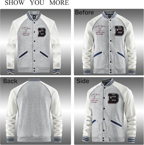 ANOTWENER Men's Varsity Jacket Vintage Baseball Button Jackets Long Sleeve with Letters Casual Coats for Men in Kuwait