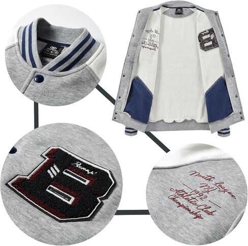 ANOTWENER Men's Varsity Jacket Vintage Baseball Button Jackets Long Sleeve with Letters Casual Coats for Men in Kuwait