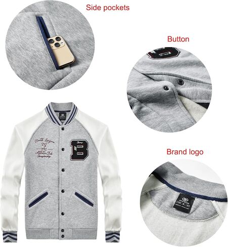 ANOTWENER Men's Varsity Jacket Vintage Baseball Button Jackets Long Sleeve with Letters Casual Coats for Men in Kuwait