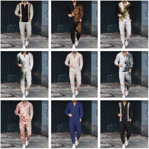 Men's Polo Track Suit Sets Long Sleeve Mens Outfits 2 Piece Fashion Sweatsuit Comfy Casual Set for Men in Kuwait