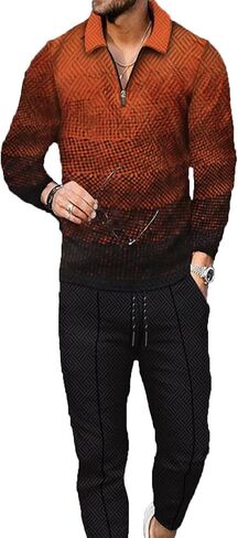 Men's Polo Track Suit Sets Long Sleeve Mens Outfits 2 Piece Fashion Sweatsuit Comfy Casual Set for Men in Kuwait