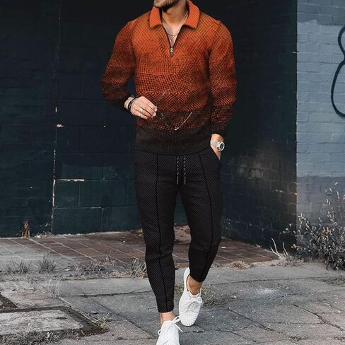 Men's Polo Track Suit Sets Long Sleeve Mens Outfits 2 Piece Fashion Sweatsuit Comfy Casual Set for Men in Kuwait