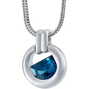 Peora London Blue Topaz Amulet Pendant Necklace for Men in Sterling Silver, 4 Carats Half Moon Shape, Brushed Finished, with 22-Inch Italian Chain in Saudi Arabia
