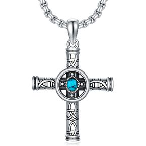 Seiyang 925 فضة الفيروز خمر Antiqued الصليب قلادة القلائد مجوهرات الدينية هدايا للرجال in Kuwait