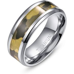 Merthus 8mm Men's Wedding Band Comfort Fit Wood Inlay Titanium Ring Beveled Edge Size 7-13