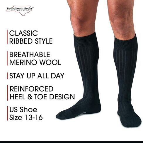 Big and Tall Socks, Merino Wool Over-the-Calf Socks, Ribbed in Kuwait